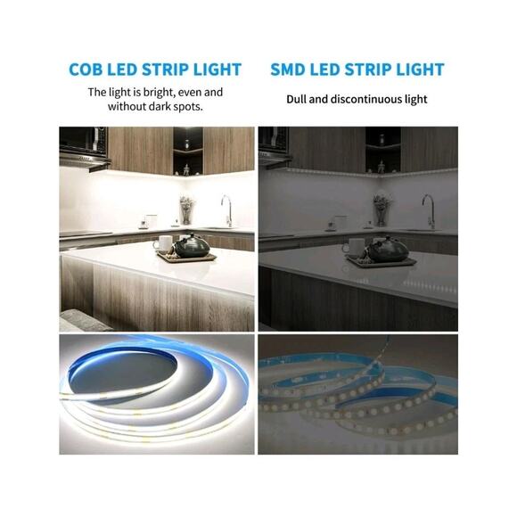 COB LED Strip Lights 6000K 16.4ft DC 24V Dimmable White Flexible LED Tape Light - Picture 3 of 8